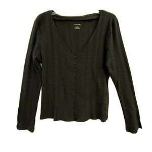 Anthropologies Woman's XL Cardigan Top Slim Fit Black Long Sleeve Button Front